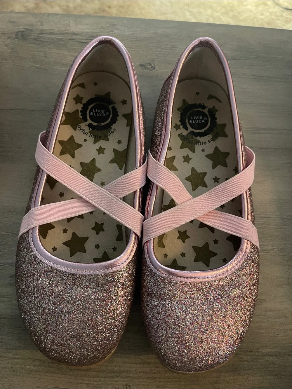 Livie & Luca Girls' Pink Glitter Cross-Strap Mary Janes